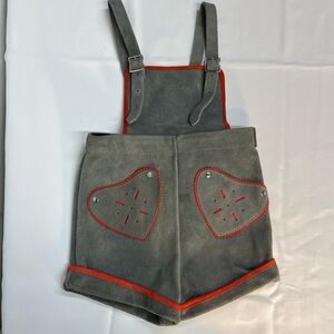 Gray Suede children’s lederhosen with heart pockets, 2T/3T